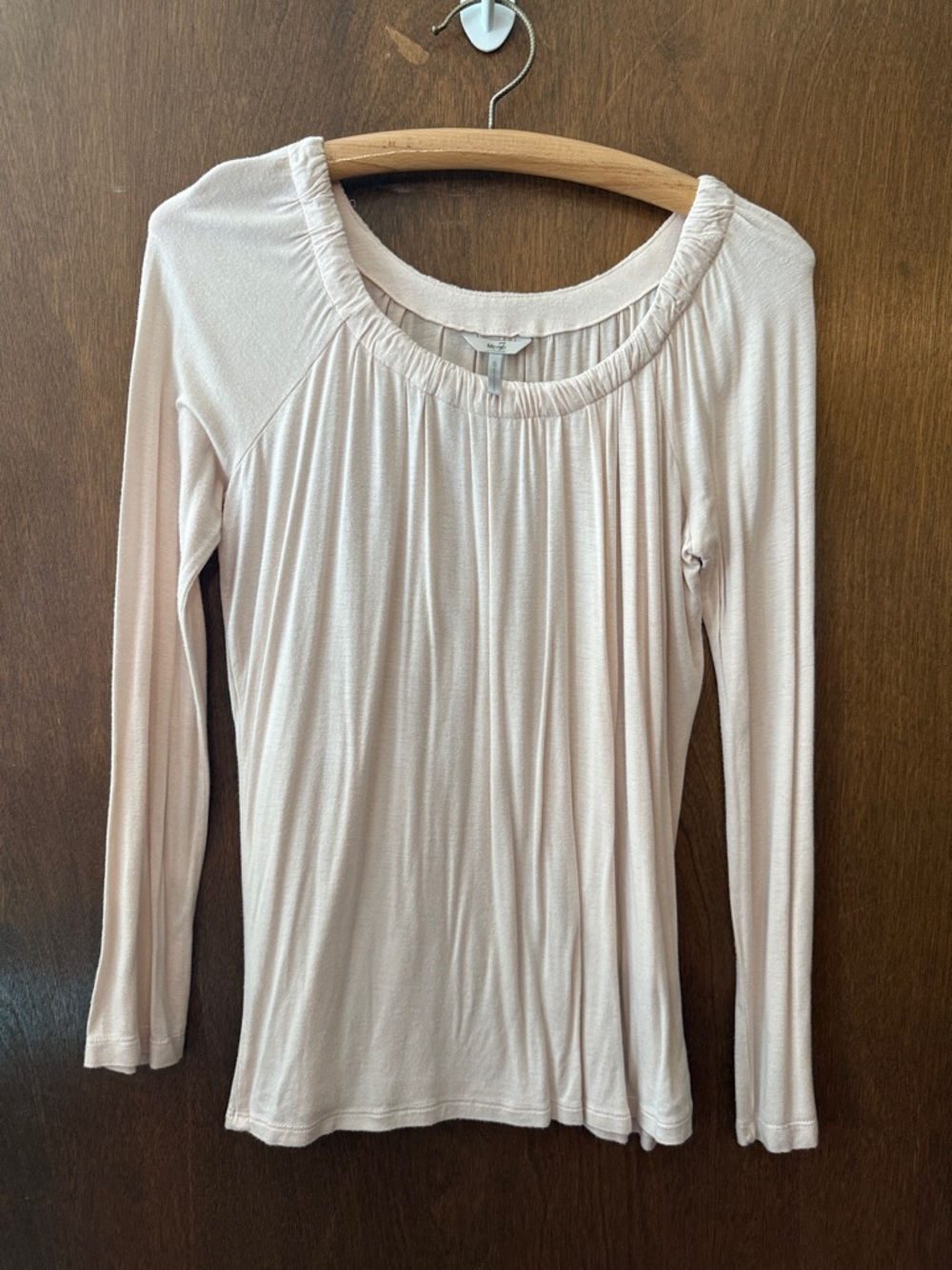 Metro Pale Pink Long Sleeve Gathered Neck Tee